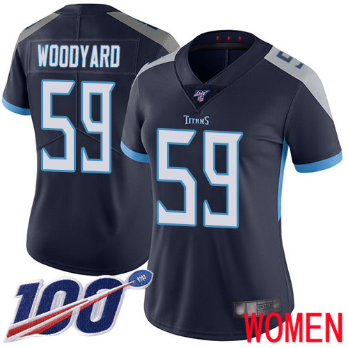 Tennessee Titans Limited Navy Blue Women Wesley Woodyard Home Jersey NFL Football #59 100th Season Vapor Untouchable